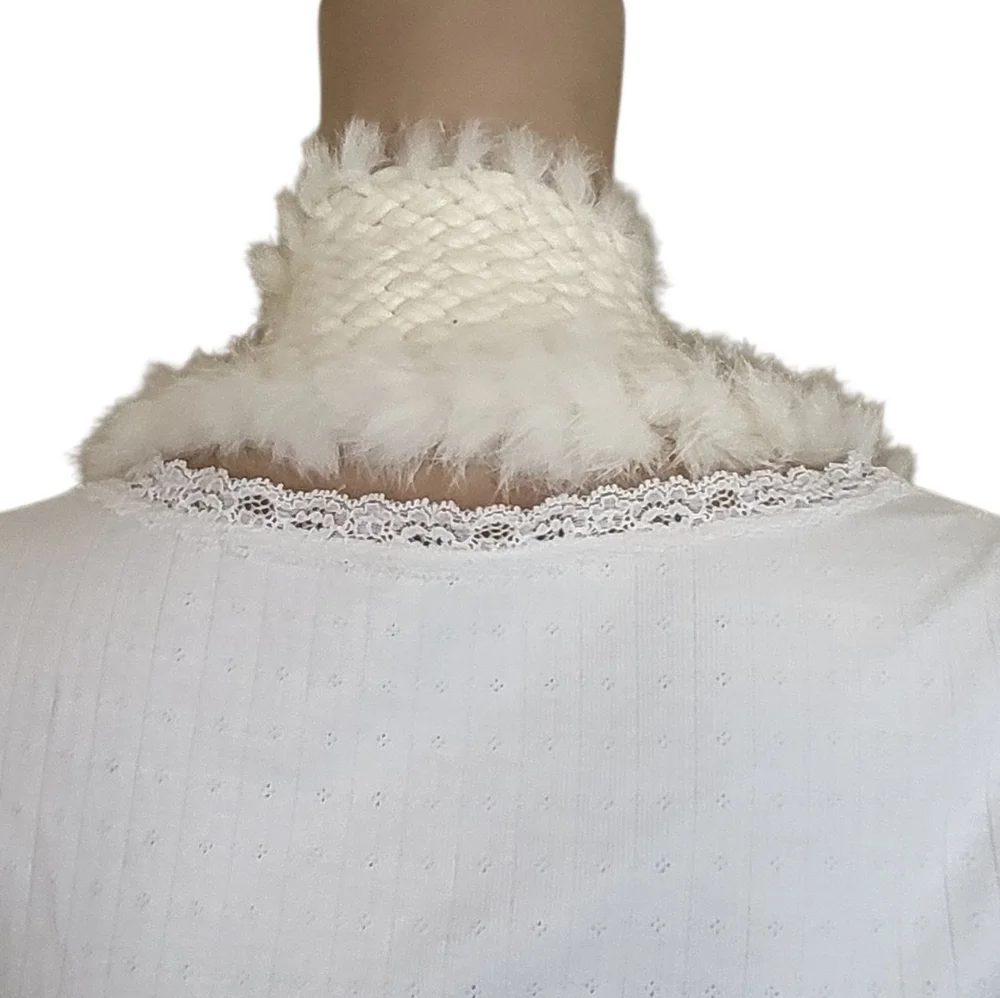 Women's Angora Braided Fringe Knit Scarf White